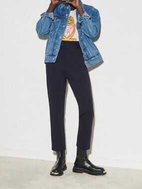 Sandro Straight Leg Navy Blue Trousers Womens 2 Zip Classic Cut Pockets $340